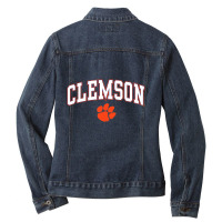 Mens Clemson Tigers Arch Over Dark Heather Officia Ladies Denim Jacket | Artistshot