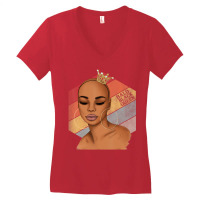 Bald Black Queen Woman Vintage Afro Bald Dark Skin Women's V-neck T-shirt | Artistshot