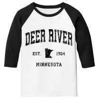 Deer River Minnesota Mn Vintage Athletic Black Spo Youth 3/4 Sleeve | Artistshot