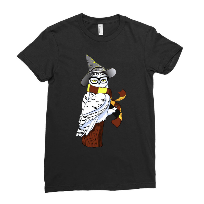 An Owl In A Hat And Stripey Scarf Ladies Fitted T-Shirt by alfanomearsb | Artistshot