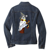 An Owl In A Hat And Stripey Scarf Ladies Denim Jacket | Artistshot