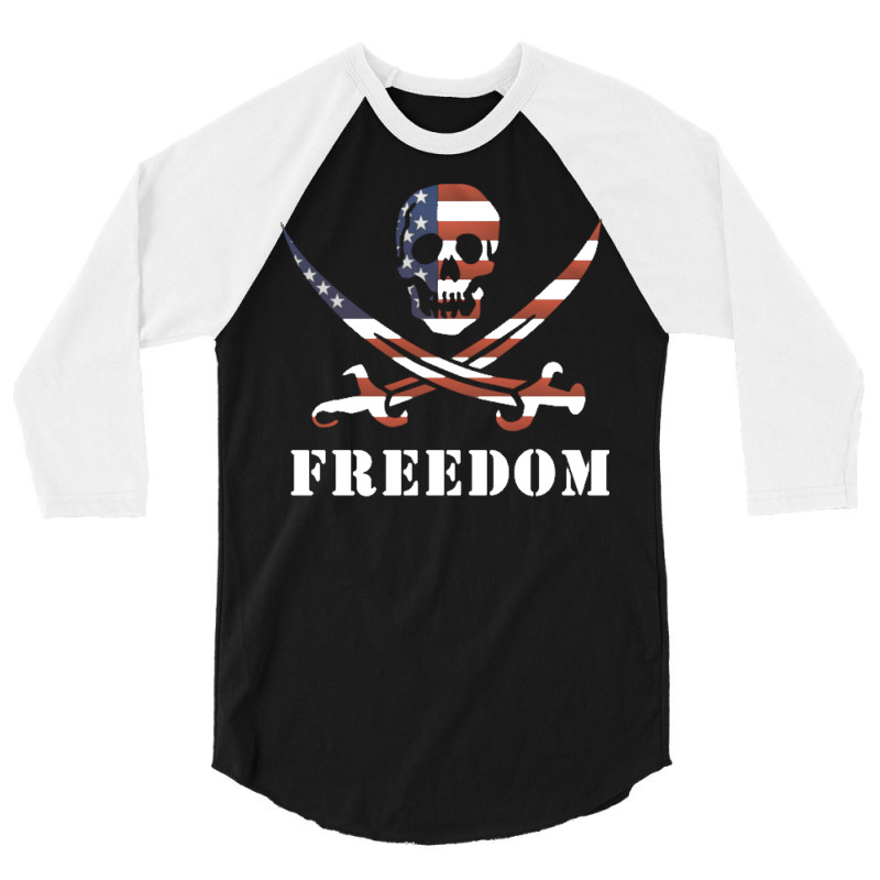 Usa Pirate Freedom Skull And Crossed Swords 3/4 Sleeve Shirt | Artistshot