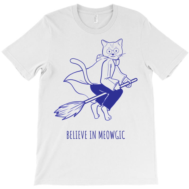 Believe In Magic Pun With Flying Witch Cat T-Shirt by alfanomearsb | Artistshot