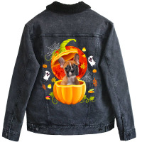 Boston Terrier Witch Pumpkin Halloween Dog Lover F Unisex Sherpa-lined Denim Jacket | Artistshot