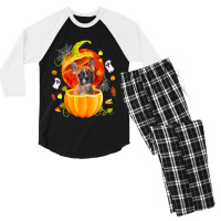 Boston Terrier Witch Pumpkin Halloween Dog Lover F Men's 3/4 Sleeve Pajama Set | Artistshot