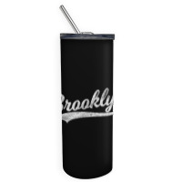 Brooklyn New York Retro Vintage Sports Script Curs Skinny Tumbler | Artistshot