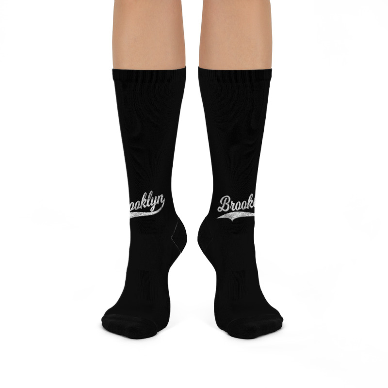 Brooklyn New York Retro Vintage Sports Script Curs Crew Socks | Artistshot