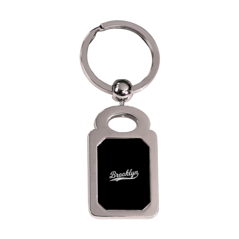 Brooklyn New York Retro Vintage Sports Script Curs Silver Rectangle Keychain | Artistshot