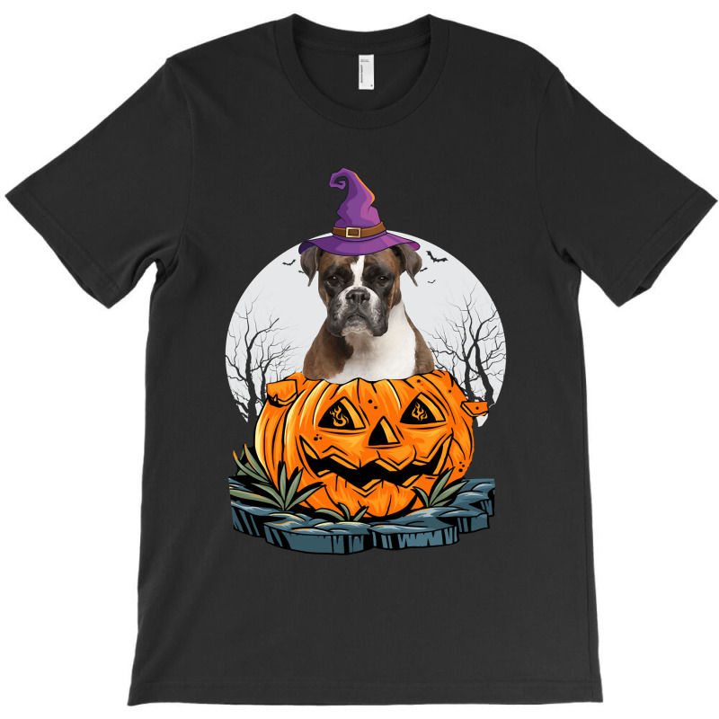 Boxer Dog Halloween Costume With Witch Hat And Pum T-shirt | Artistshot