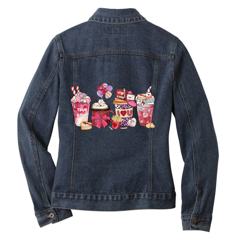 Pink Valentine Latte Iced Coffee Candy Heart Women Ladies Denim Jacket by joycez | Artistshot