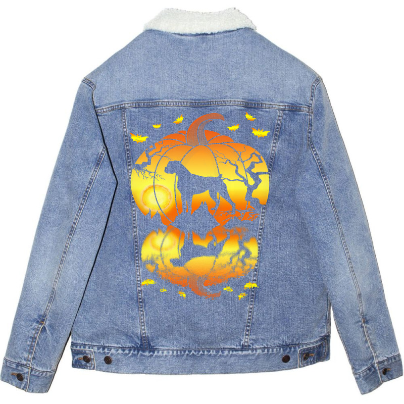 Boxer Dog Water Reflection In A Pumpkin Halloween  Unisex Sherpa-lined Denim Jacket | Artistshot