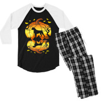Boxer Dog Water Reflection In A Pumpkin Halloween  Men's 3/4 Sleeve Pajama Set | Artistshot