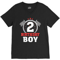 Kids Birthday Boy 2 Two Race Car 2nd Birthday Raci V-neck Tee | Artistshot