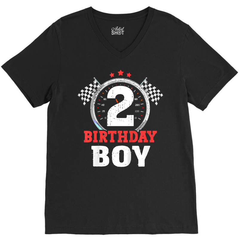 Kids Birthday Boy 2 Two Race Car 2nd Birthday Raci V-neck Tee | Artistshot