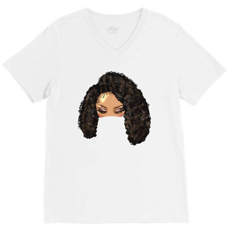 Afro Messy Bun Light Skin Natural Hair V-neck Tee | Artistshot