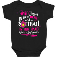 Jesus In Her Heart Softball Hand Funny Pitcher For Baby Bodysuit | Artistshot