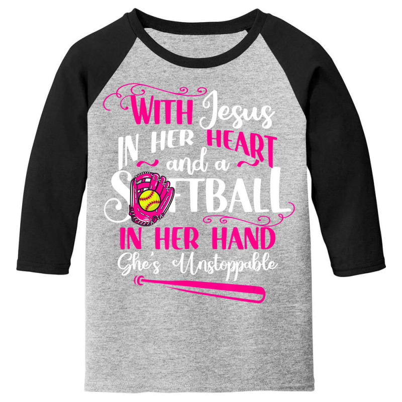 Jesus In Her Heart Softball Hand Funny Pitcher For Youth 3/4 Sleeve by krumsiek | Artistshot