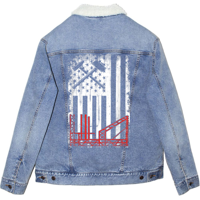 Vintage Usa Ironworker American Flag Iron Worker P Unisex Sherpa-Lined Denim Jacket by marioc | Artistshot