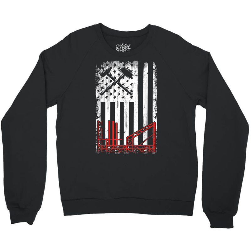 Vintage Usa Ironworker American Flag Iron Worker P Crewneck Sweatshirt by marioc | Artistshot