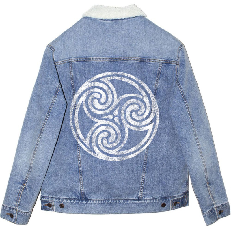 Irish Celtic Knot Vintage Ireland Spiral Triskele Unisex Sherpa-Lined Denim Jacket by howardus | Artistshot