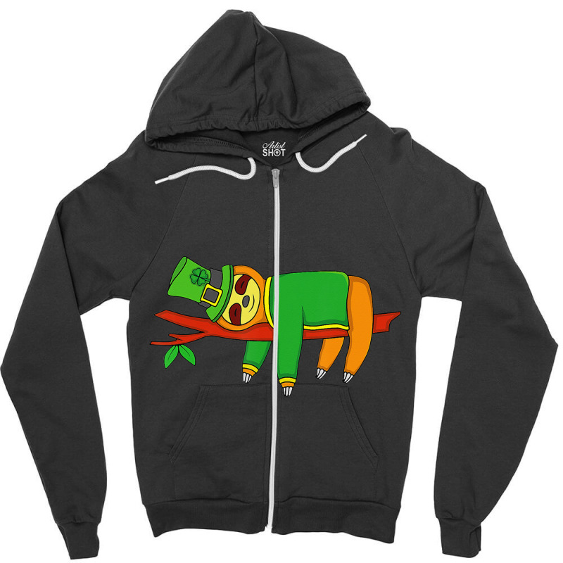 Leprechaun Sloth St Patricks Day Irish Shamrock Zipper Hoodie | Artistshot