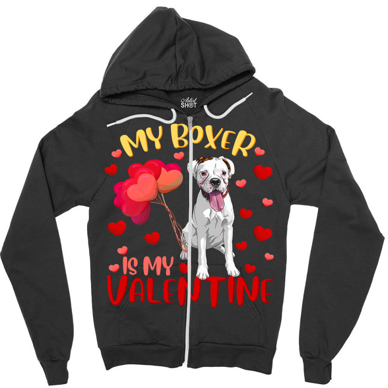 Boxer My Boxer Is My Valentine Heart Funny Boxer V Zipper Hoodie | Artistshot