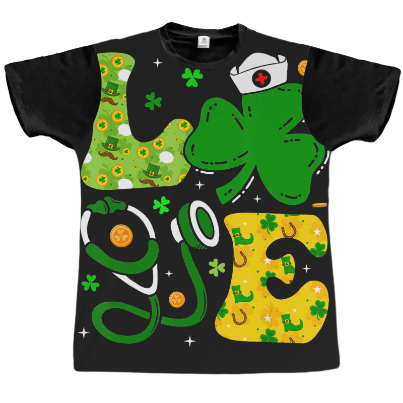 Funny Irish Nurse St Patrick's Day Shamrock Love Graphic T-shirt | Artistshot