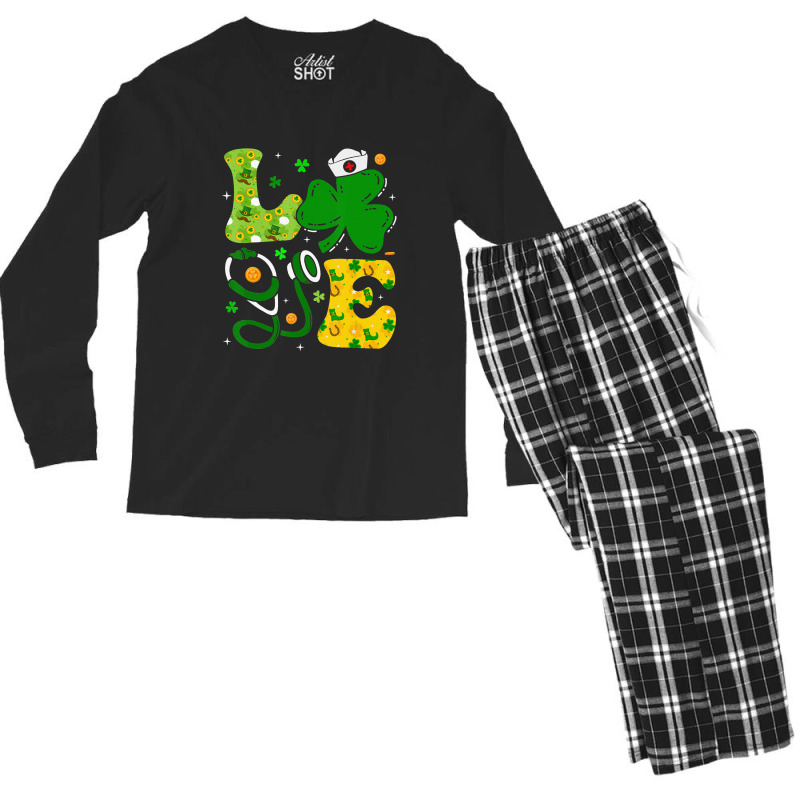 Funny Irish Nurse St Patrick's Day Shamrock Love Men's Long Sleeve Pajama Set | Artistshot