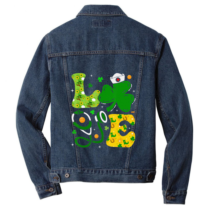 Funny Irish Nurse St Patrick's Day Shamrock Love Men Denim Jacket | Artistshot