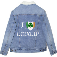 I Love Leixlip Ireland Eire Flag Heart Shamrock Unisex Sherpa-lined Denim Jacket | Artistshot