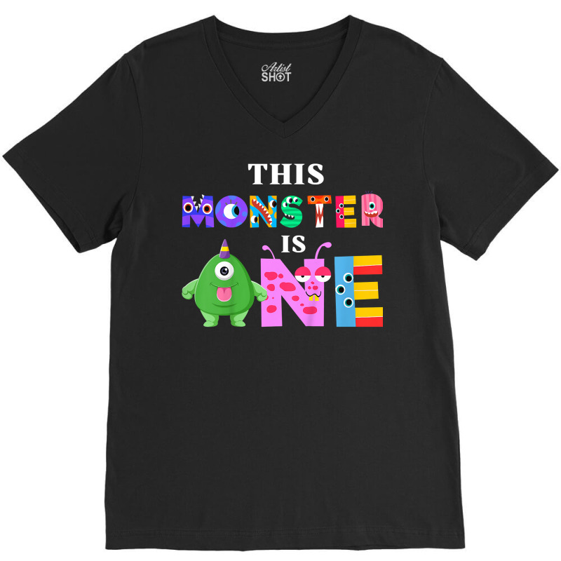 Kids This Monster Is One Year 1st Birthday Party F V-neck Tee | Artistshot