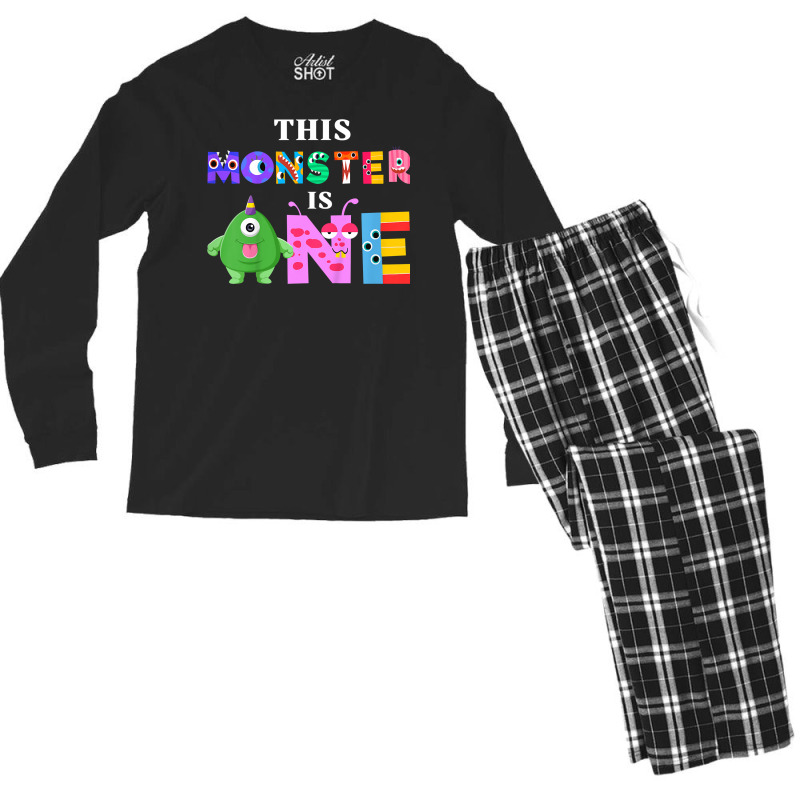 Kids This Monster Is One Year 1st Birthday Party F Men's Long Sleeve Pajama Set | Artistshot