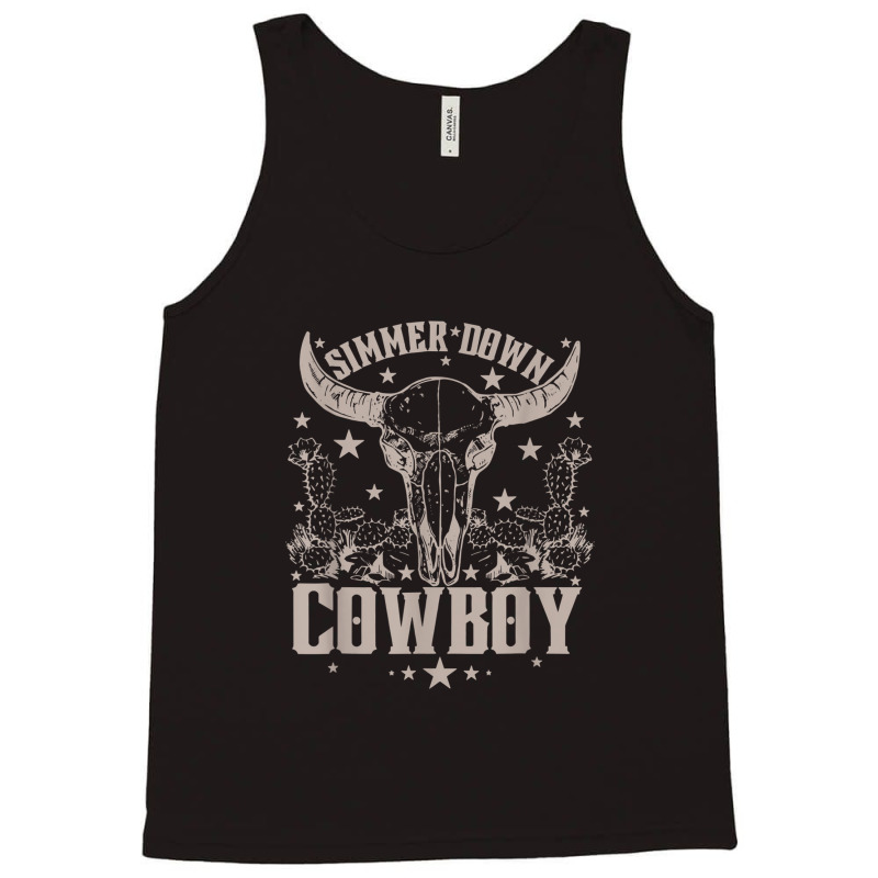 Simmer Down Cowboy Cowgirl, Western Cow Skull Tank Top | Artistshot