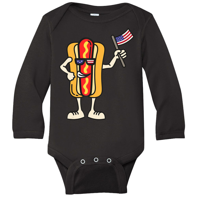 Hot Dog American Flag July 4th Patriotic Bbq Cooko Long Sleeve Baby Bodysuit by fiddolamuf | Artistshot