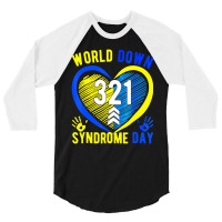 Blue Yellow Heart 21 World Down Syndrome Awareness 3/4 Sleeve Shirt | Artistshot