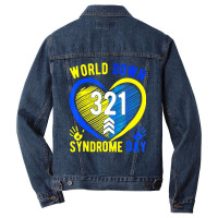 Blue Yellow Heart 21 World Down Syndrome Awareness Men Denim Jacket | Artistshot