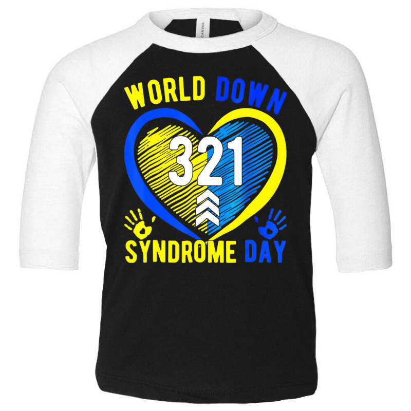 Blue Yellow Heart 21 World Down Syndrome Awareness Toddler 3/4 Sleeve Tee by ravand | Artistshot