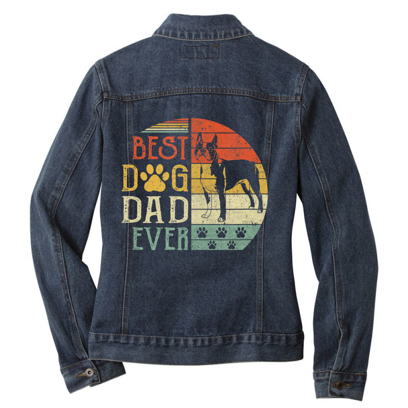 Boston Terrier Best Dog Dad Ever Vintage Father's Ladies Denim Jacket by ravand | Artistshot