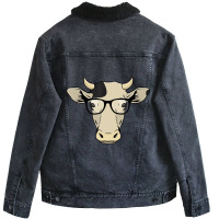 Funny Hipster Cow In Spectacles Cattle Eye Glasses Unisex Sherpa-lined Denim Jacket | Artistshot