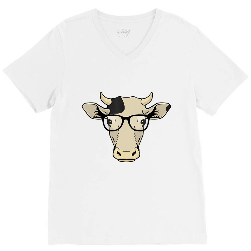 Funny Hipster Cow In Spectacles Cattle Eye Glasses V-neck Tee | Artistshot