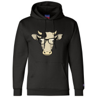 Funny Hipster Cow In Spectacles Cattle Eye Glasses Champion Hoodie | Artistshot