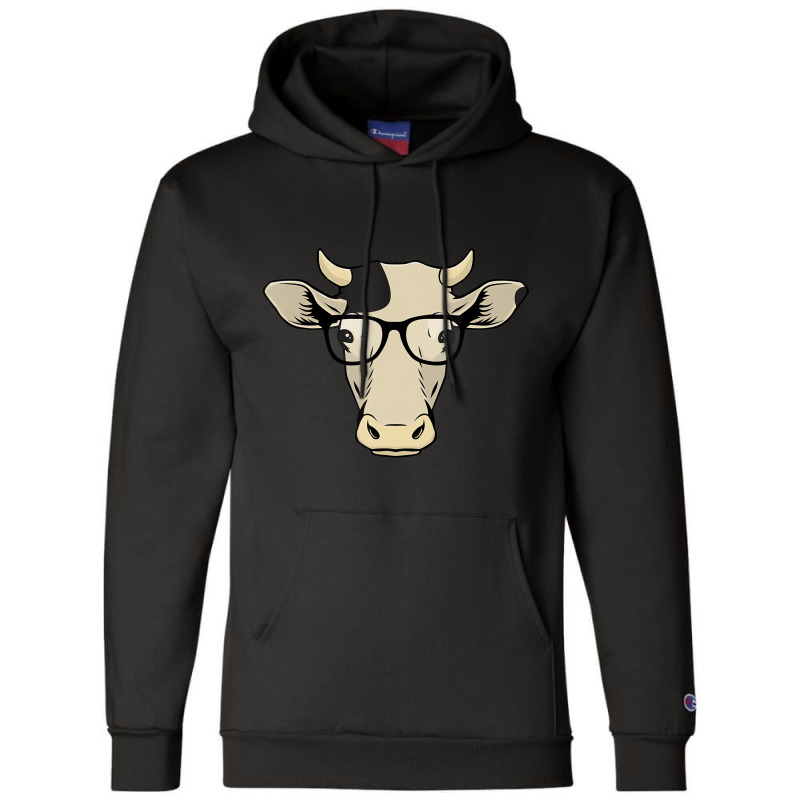 Funny Hipster Cow In Spectacles Cattle Eye Glasses Champion Hoodie | Artistshot