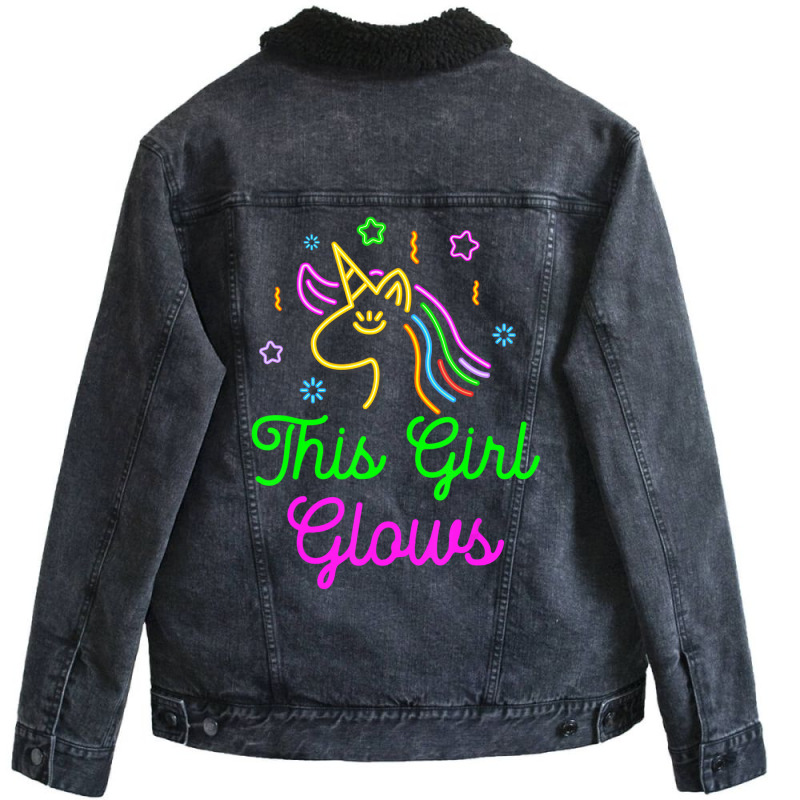 This Girl Glows Retro 80s Birthday Party Eighties Unisex Sherpa-lined Denim Jacket | Artistshot