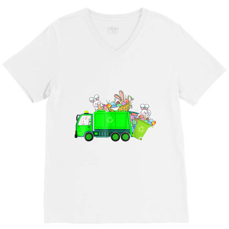 Bunny Riding Garbage Truck Easter Day Bunny Garbag V-neck Tee | Artistshot