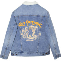 Get Outside! Hiking Sasquatch & Mountains Outdoor Unisex Sherpa-lined Denim Jacket | Artistshot