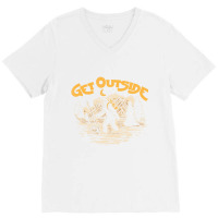 Get Outside! Hiking Sasquatch & Mountains Outdoor V-neck Tee | Artistshot