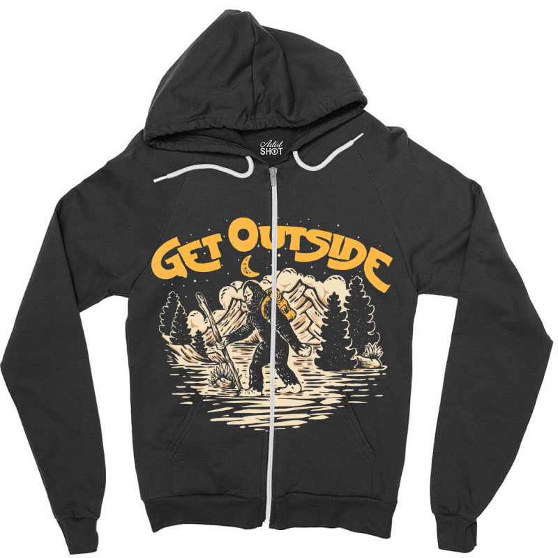 Get Outside! Hiking Sasquatch & Mountains Outdoor Zipper Hoodie | Artistshot