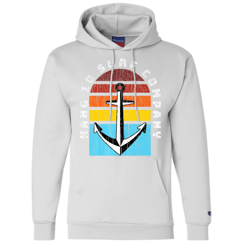 Hang 10 Surf Company Retro Anchor Sunset Distresse Champion Hoodie | Artistshot