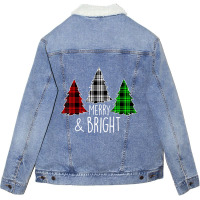 Merry And Bright Christmas Family Pajamas Matching Unisex Sherpa-lined Denim Jacket | Artistshot