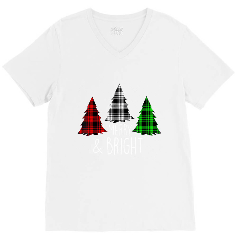 Merry And Bright Christmas Family Pajamas Matching V-neck Tee | Artistshot